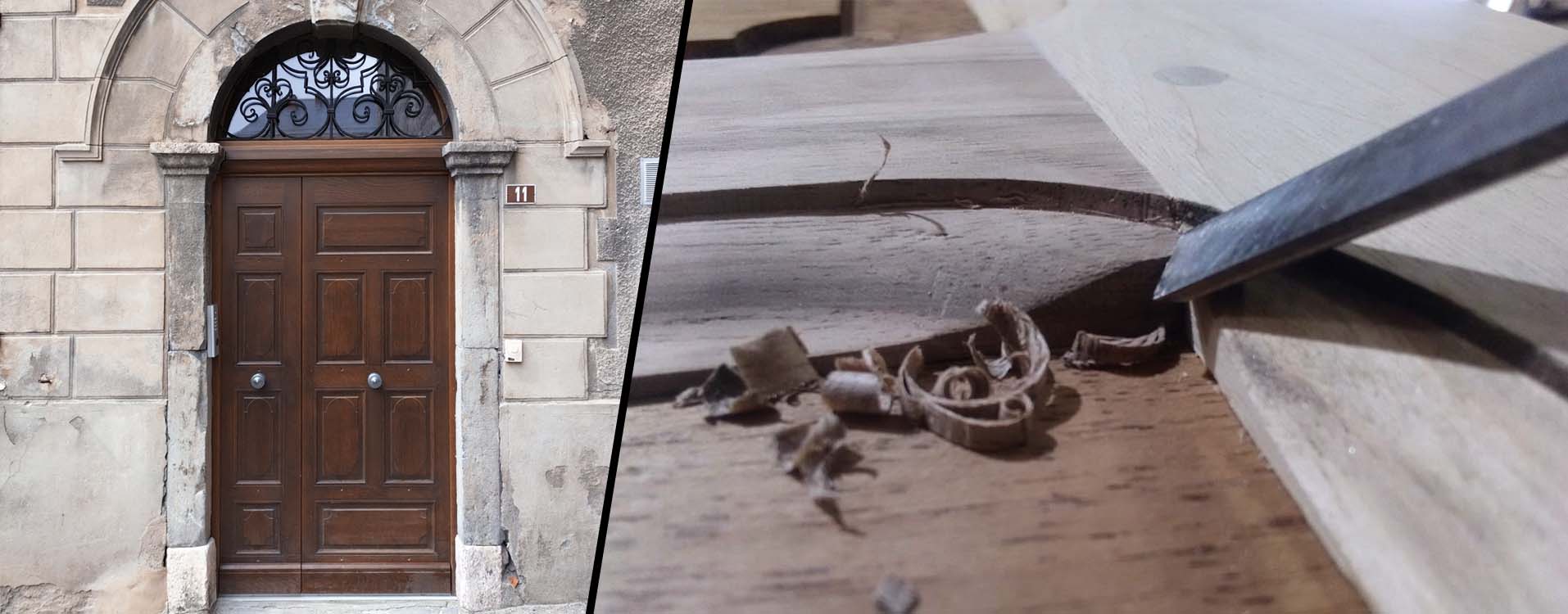 Porte d'extérieur traditionnelle par la menuiserie ébénisterie mont bois (05200 embrun, Hautes-Alpes en région PACA)