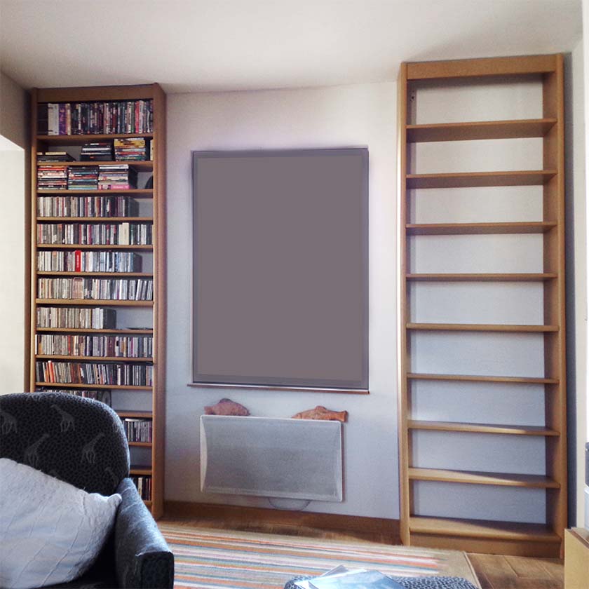 Bibliothèque bois en deux éléments par la menuiserie-ébénisterie Mont Bois (05200 Embrun, Hautes-Alpes, région PACA)